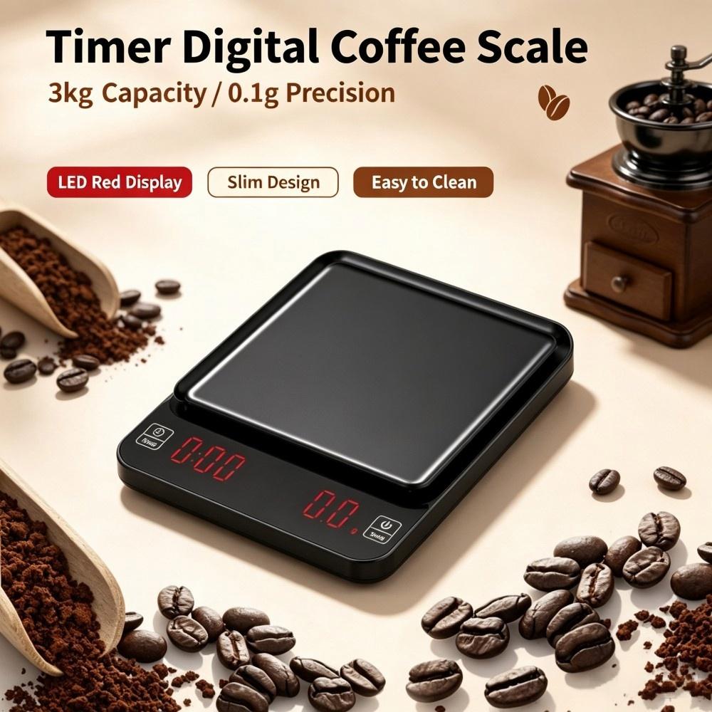 Electronics & Gadgets Beginning With D - เครื่องชั่งกาแฟดิจิตอลความแม่นยำสูง 3 กก./0.1 กรัม, เครื่องชั่งครัวแบบพกพาพร้อมไฟ LED,