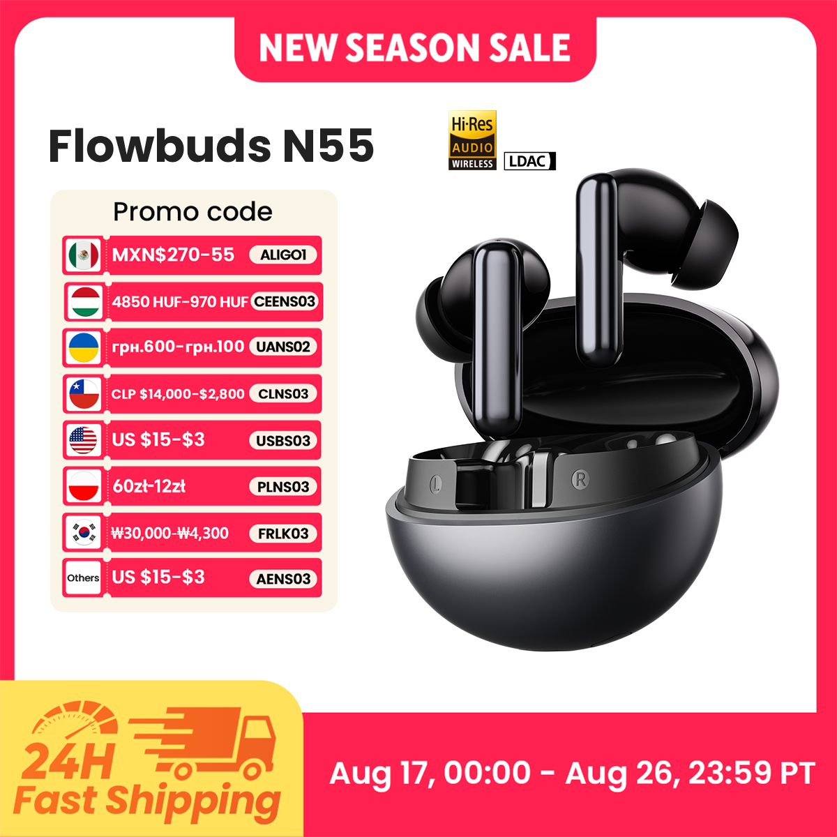 Earbuds Anc Wireless - HAYLOU Flowbuds N55 หูฟังไร้สาย 54dB Adaptive