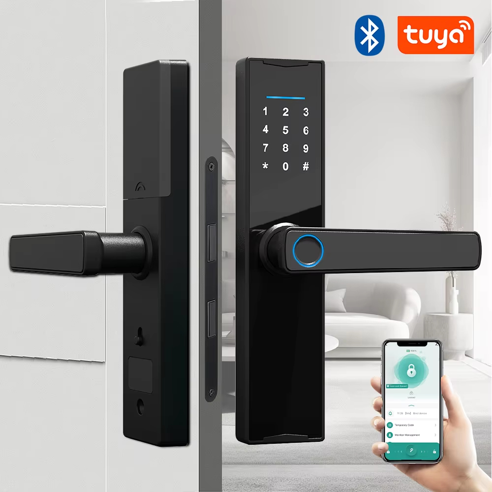 Unique Electronics Gadgets - รองรับบลูทูธแอพทูย่าสมาร์ทล็อคประตูดิจิตอลล็อคอิเล็กทรอนิกส์สมาร์ทโฮมล็อคประตูไม้ลายนิ้วมือไบโอเมตริกซ์