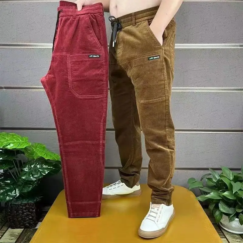 Smart Pen Digital - Corduroy Cargo กางเกงผู้ชายหลวมอเมริกัน Retro Casual Elastic